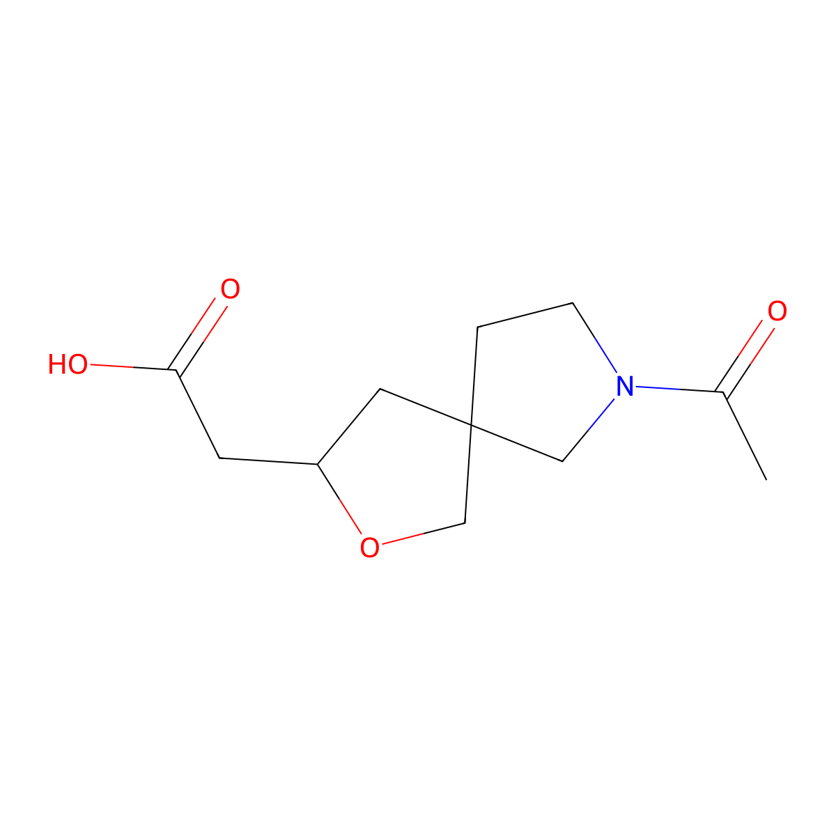 2-{7-Acetyl-2-oxa-7-azaspiro[4.4]nonan-3-yl}acetic acid molecular structure, CAS 2680747-29-7