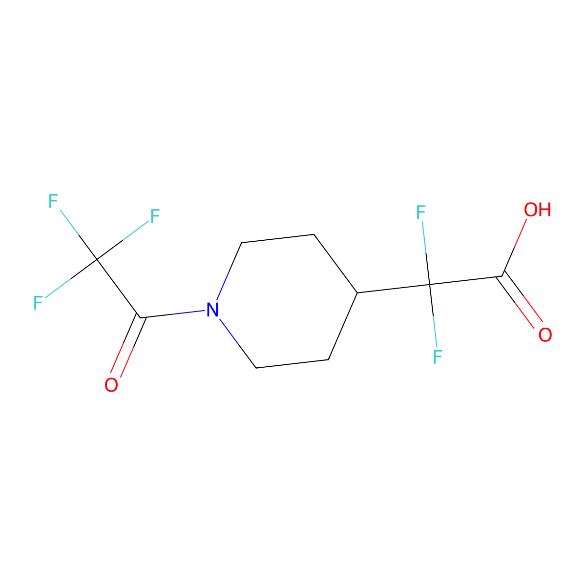 2,2-Difluoro-2-[1-(trifluoroacetyl)piperidin-4-yl]acetic acid molecular structure, CAS 2680747-43-5