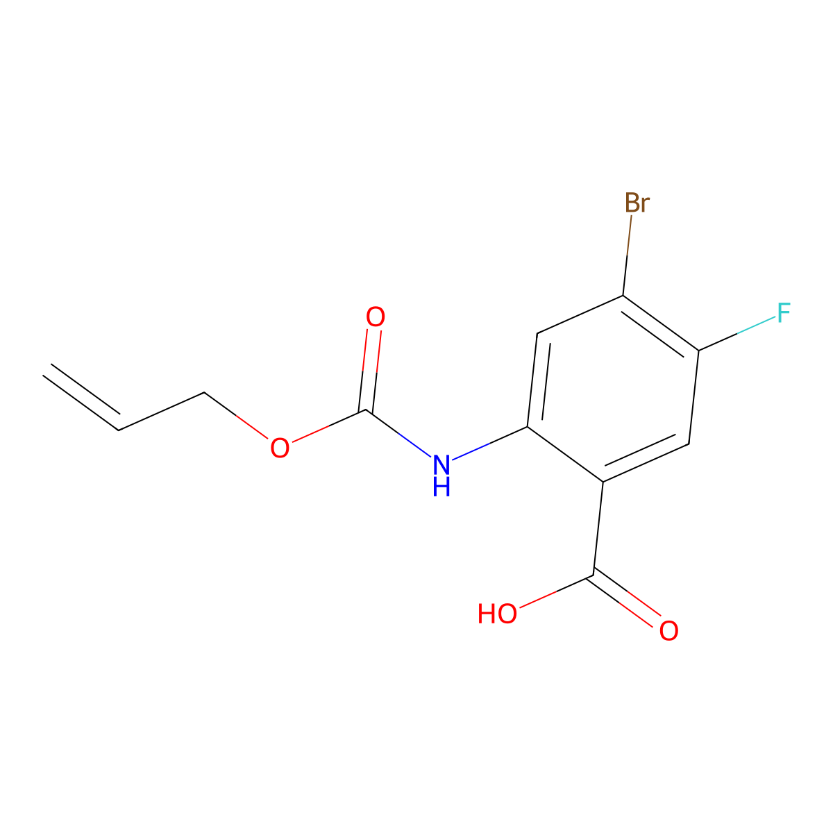 4-Bromo-5-fluoro-2-{[(prop-2-en-1-yloxy)carbonyl]amino}benzoic acid molecular structure, CAS 2680747-60-6