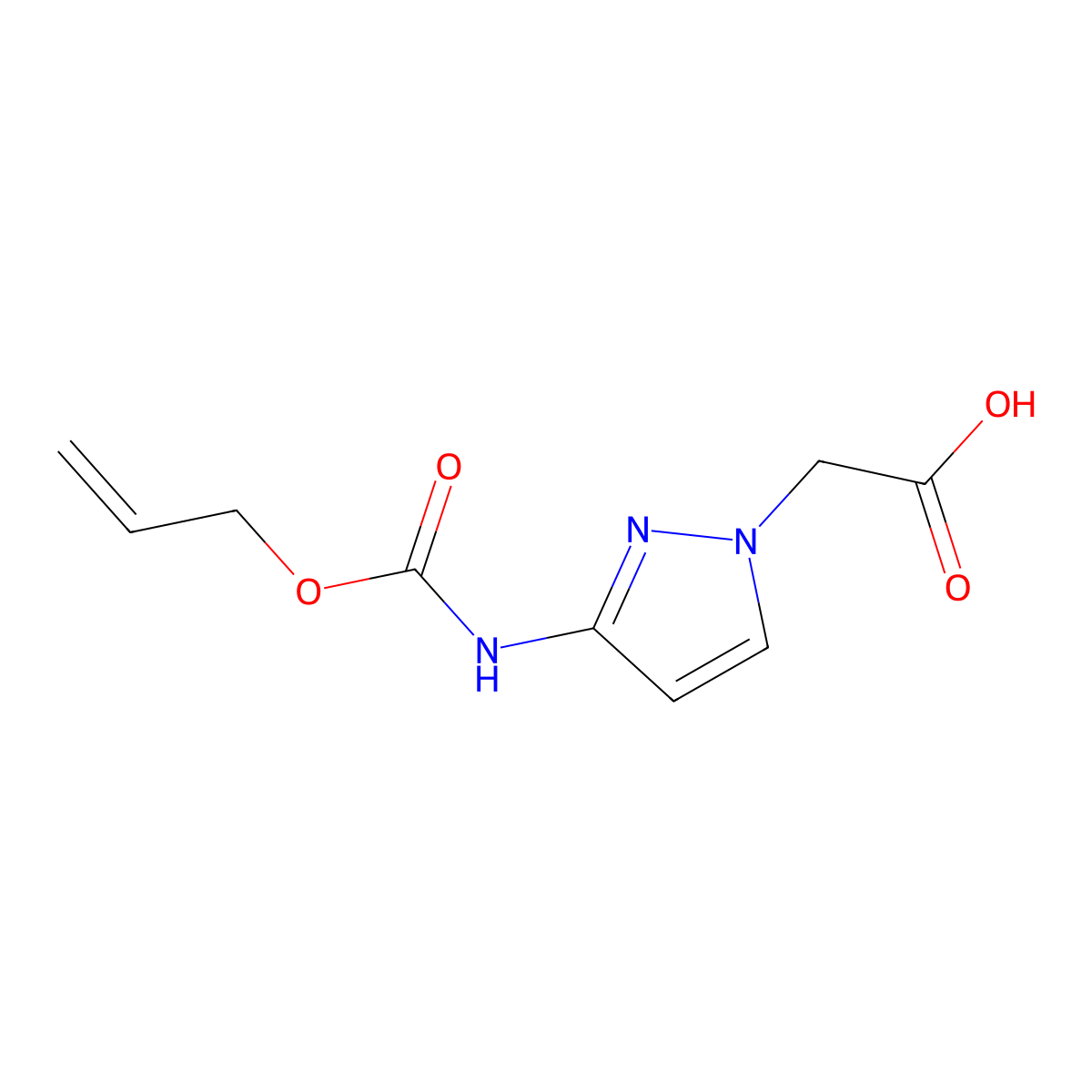 2-(3-{[(prop-2-en-1-yloxy)carbonyl]amino}-1H-pyrazol-1-yl)acetic acid molecular structure, CAS 2680747-65-1