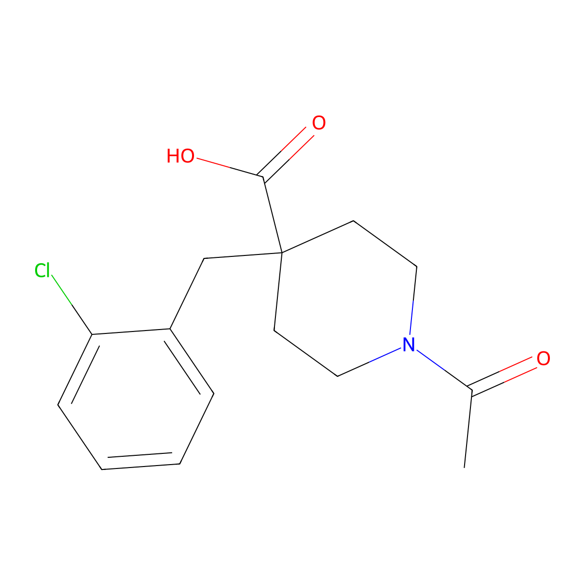 1-Acetyl-4-[(2-chlorophenyl)methyl]piperidine-4-carboxylic acid molecular structure, CAS 2680747-83-3