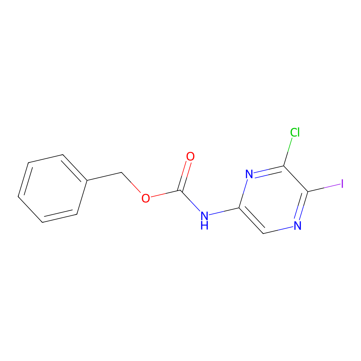 benzyl N-(6-chloro-5-iodopyrazin-2-yl)carbamate molecular structure, CAS 2680747-89-9
