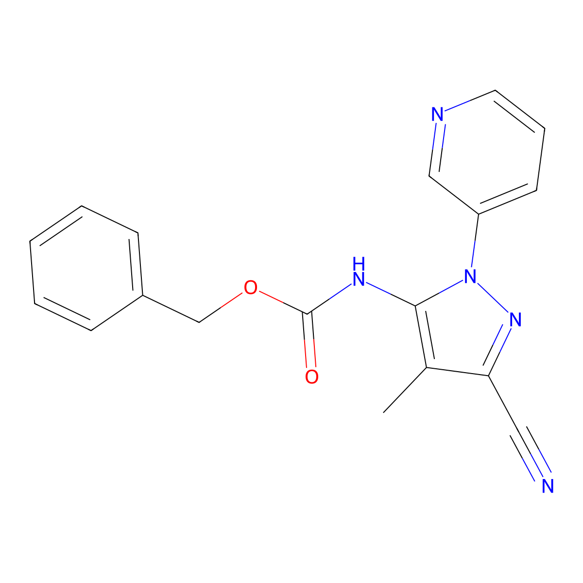 benzyl N-[3-cyano-4-methyl-1-(pyridin-3-yl)-1H-pyrazol-5-yl]carbamate molecular structure, CAS 2680748-06-3