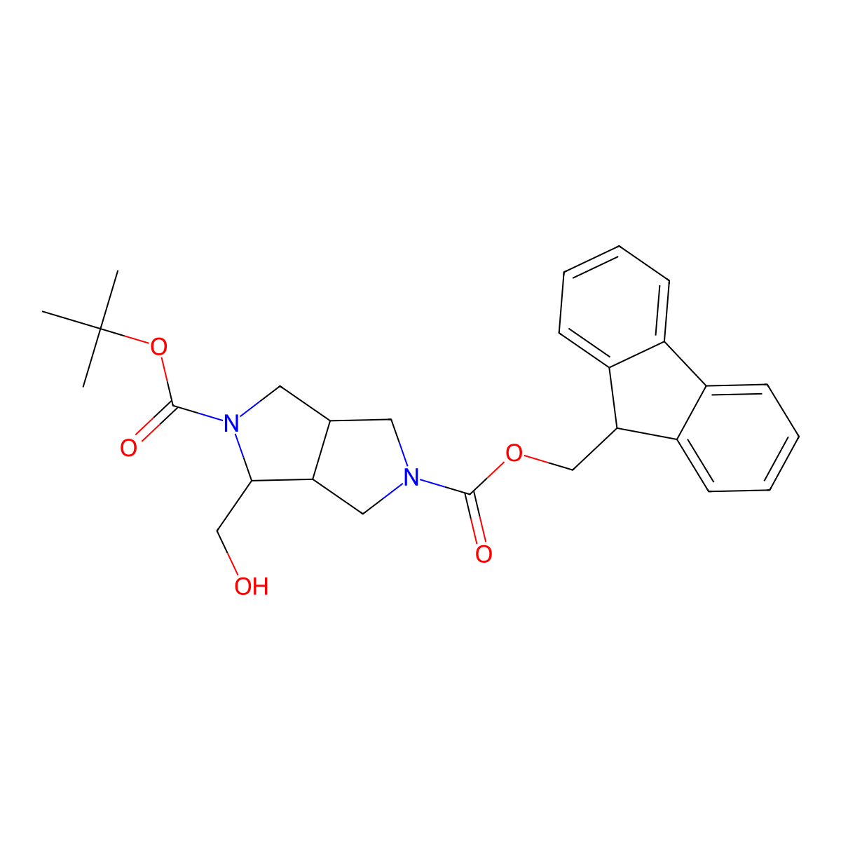 2-tert-butyl 5-(9H-fluoren-9-yl)methyl 1-(hydroxymethyl)-octahydropyrrolo[3,4-c]pyrrole-2,5-dicarboxylate molecular structure, CAS 2680748-25-6