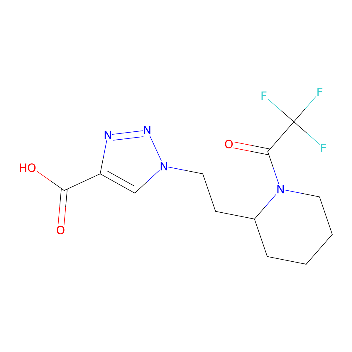 1-{2-[1-(2,2,2-trifluoroacetyl)piperidin-2-yl]ethyl}-1H-1,2,3-triazole-4-carboxylic acid molecular structure, CAS 2680748-26-7