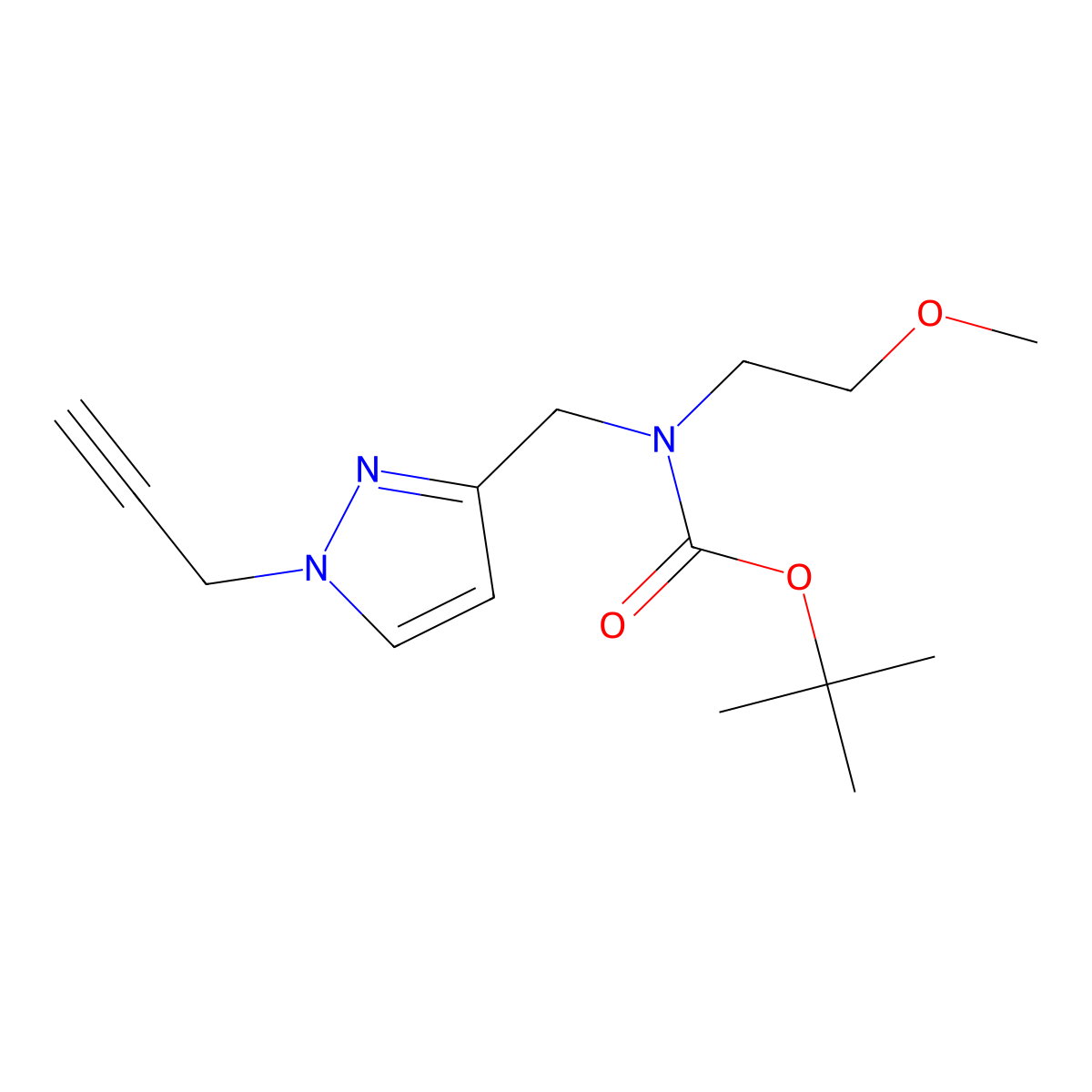 tert-butyl N-(2-methoxyethyl)-N-{[1-(prop-2-yn-1-yl)-1H-pyrazol-3-yl]methyl}carbamate molecular structure, CAS 2680748-38-1
