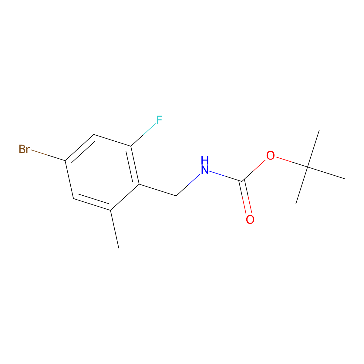 tert-butyl N-[(4-bromo-2-fluoro-6-methylphenyl)methyl]carbamate molecular structure, CAS 2680748-41-6