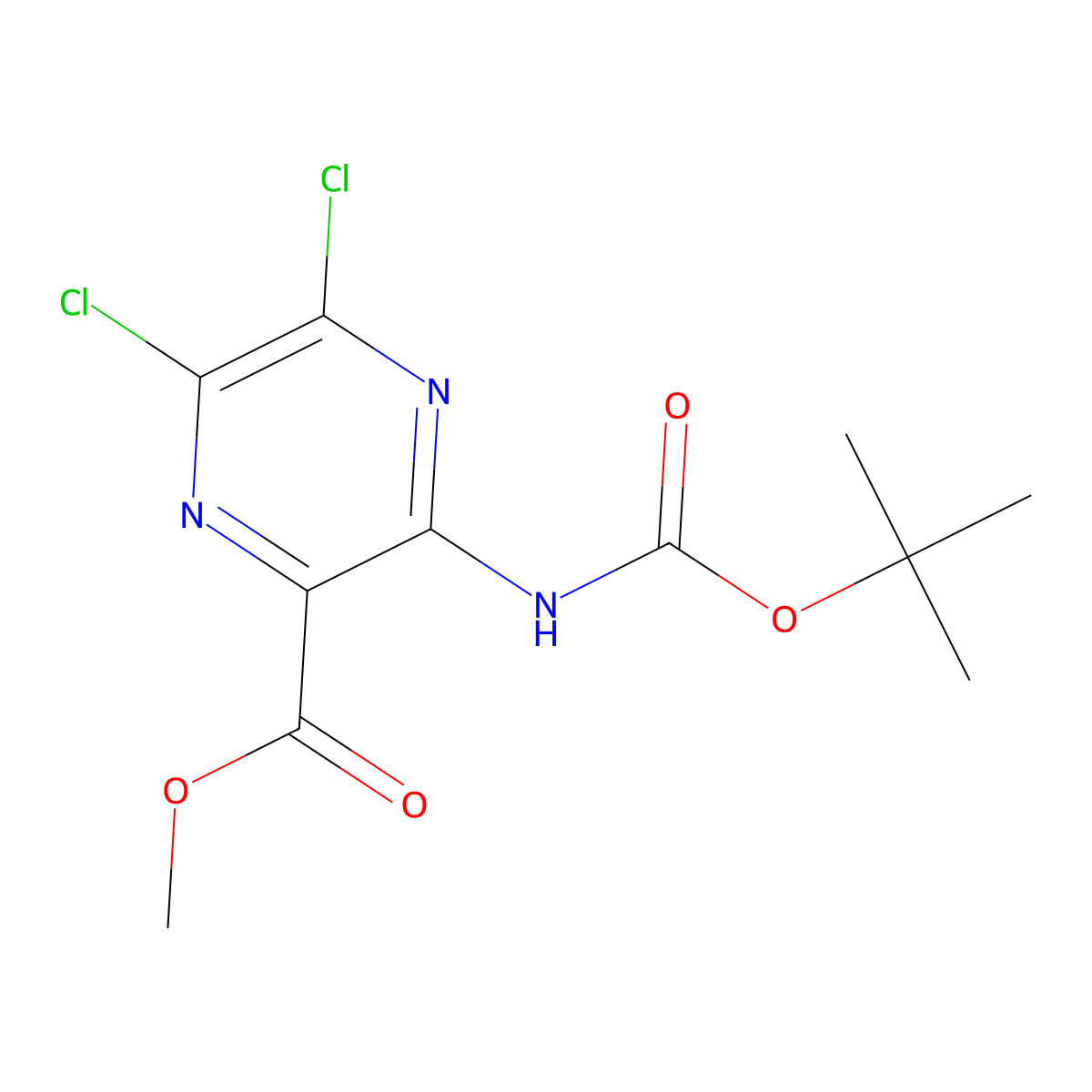 Methyl 3-{[(tert-butoxy)carbonyl]amino}-5,6-dichloropyrazine-2-carboxylate molecular structure, CAS 2680748-50-7