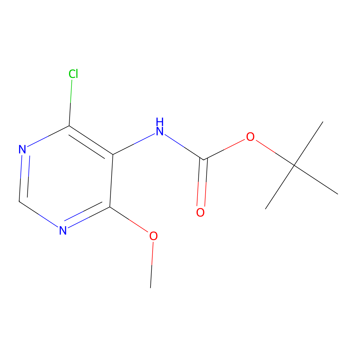 tert-butyl N-(4-chloro-6-methoxypyrimidin-5-yl)carbamate molecular structure, CAS 2680748-52-9