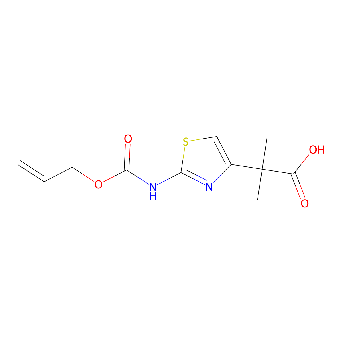 2-Methyl-2-(2-{[(prop-2-en-1-yloxy)carbonyl]amino}-1,3-thiazol-4-yl)propanoic acid molecular structure, CAS 2680748-57-4