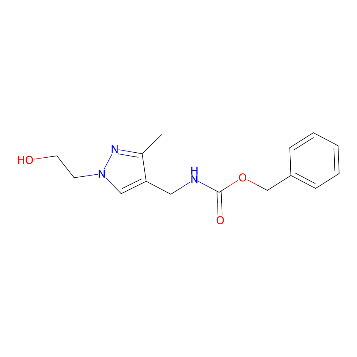 benzyl N-{[1-(2-hydroxyethyl)-3-methyl-1H-pyrazol-4-yl]methyl}carbamate molecular structure, CAS 2680748-58-5