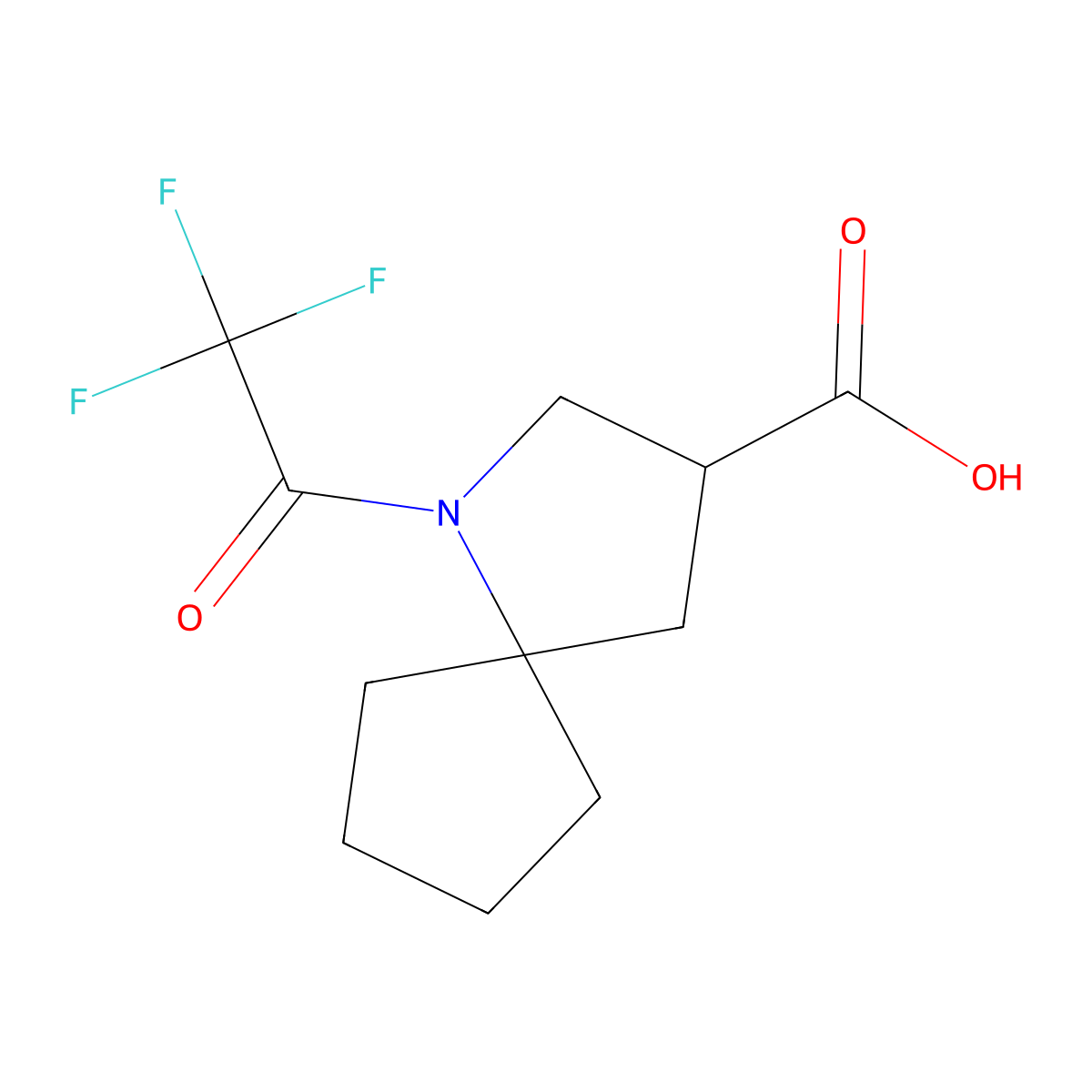 1-(Trifluoroacetyl)-1-azaspiro[4.4]nonane-3-carboxylic acid molecular structure, CAS 2680748-59-6
