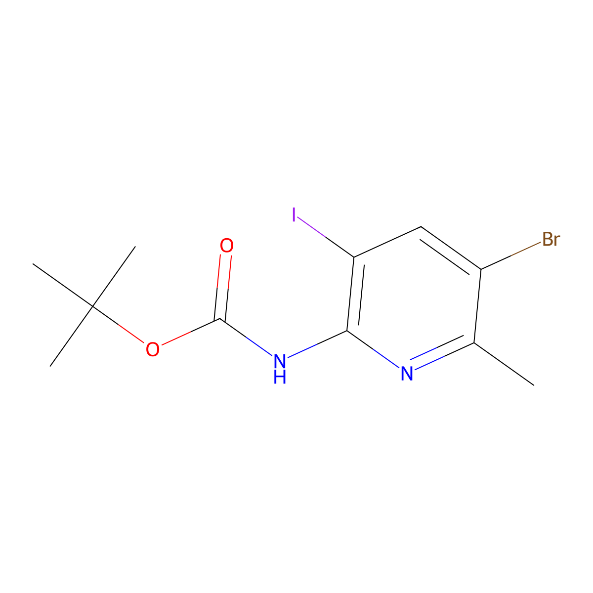 tert-butyl N-(5-bromo-3-iodo-6-methylpyridin-2-yl)carbamate molecular structure, CAS 2680748-64-3