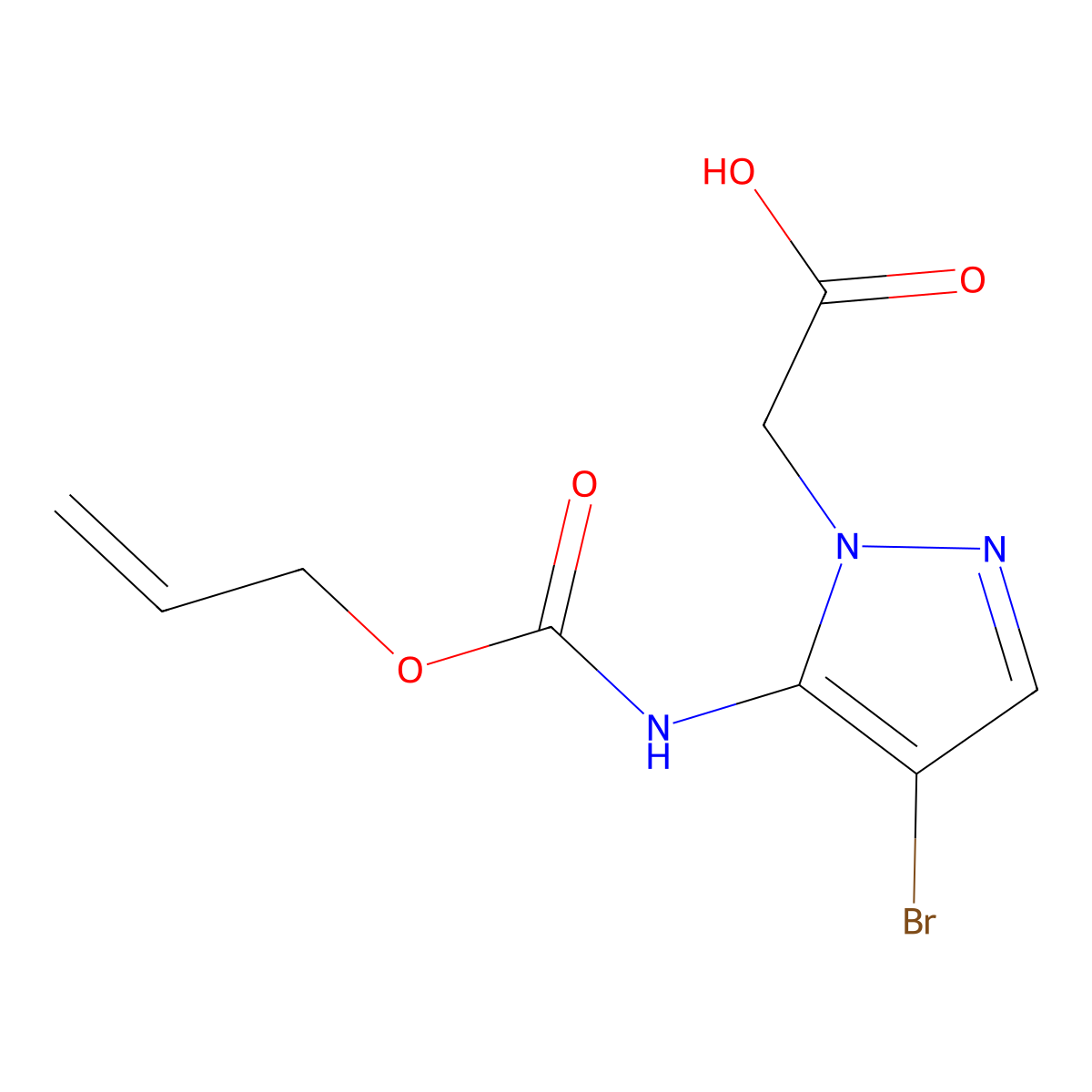 2-(4-bromo-5-{[(prop-2-en-1-yloxy)carbonyl]amino}-1H-pyrazol-1-yl)acetic acid molecular structure, CAS 2680748-66-5