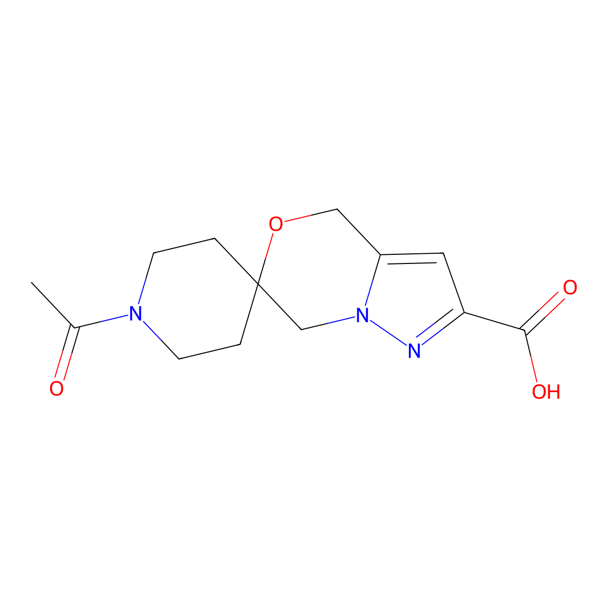 1-Acetyl-4',7'-dihydrospiro[piperidine-4,6'-pyrazolo[3,2-c][1,4]oxazine]-2'-carboxylic acid molecular structure, CAS 2680748-69-8