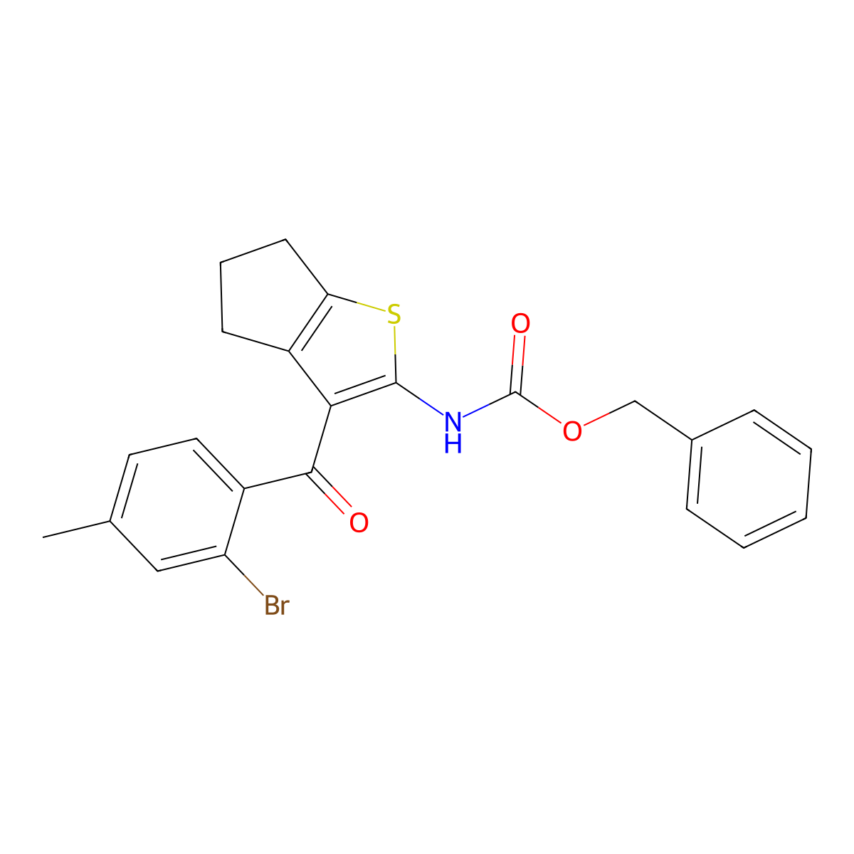 benzyl N-[3-(2-bromo-4-methylbenzoyl)-4H,5H,6H-cyclopenta[b]thiophen-2-yl]carbamate molecular structure, CAS 2680748-75-6