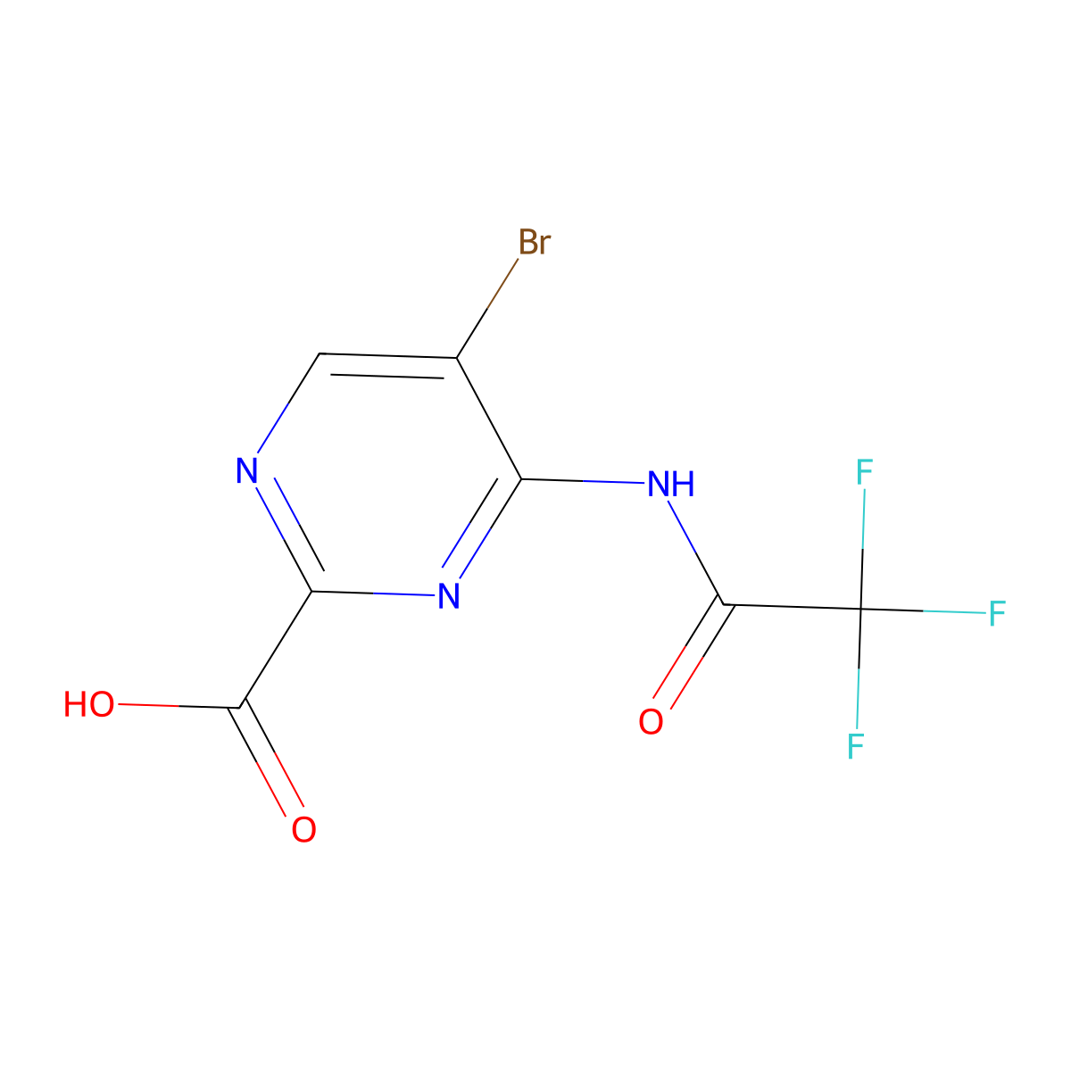 5-Bromo-4-(2,2,2-trifluoroacetamido)pyrimidine-2-carboxylic acid molecular structure, CAS 2680748-81-4