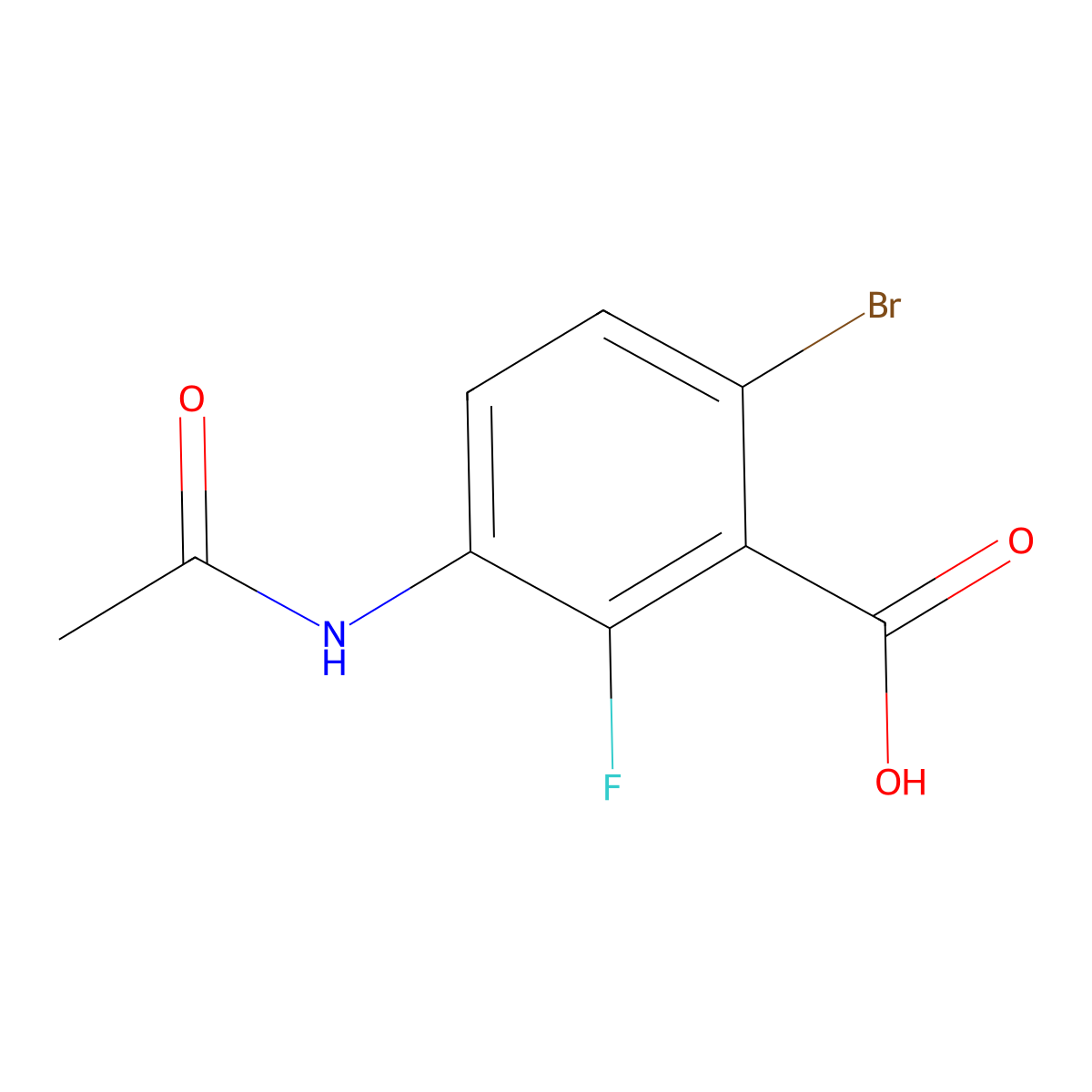 6-Bromo-3-acetamido-2-fluorobenzoic acid molecular structure, CAS 2680749-02-2
