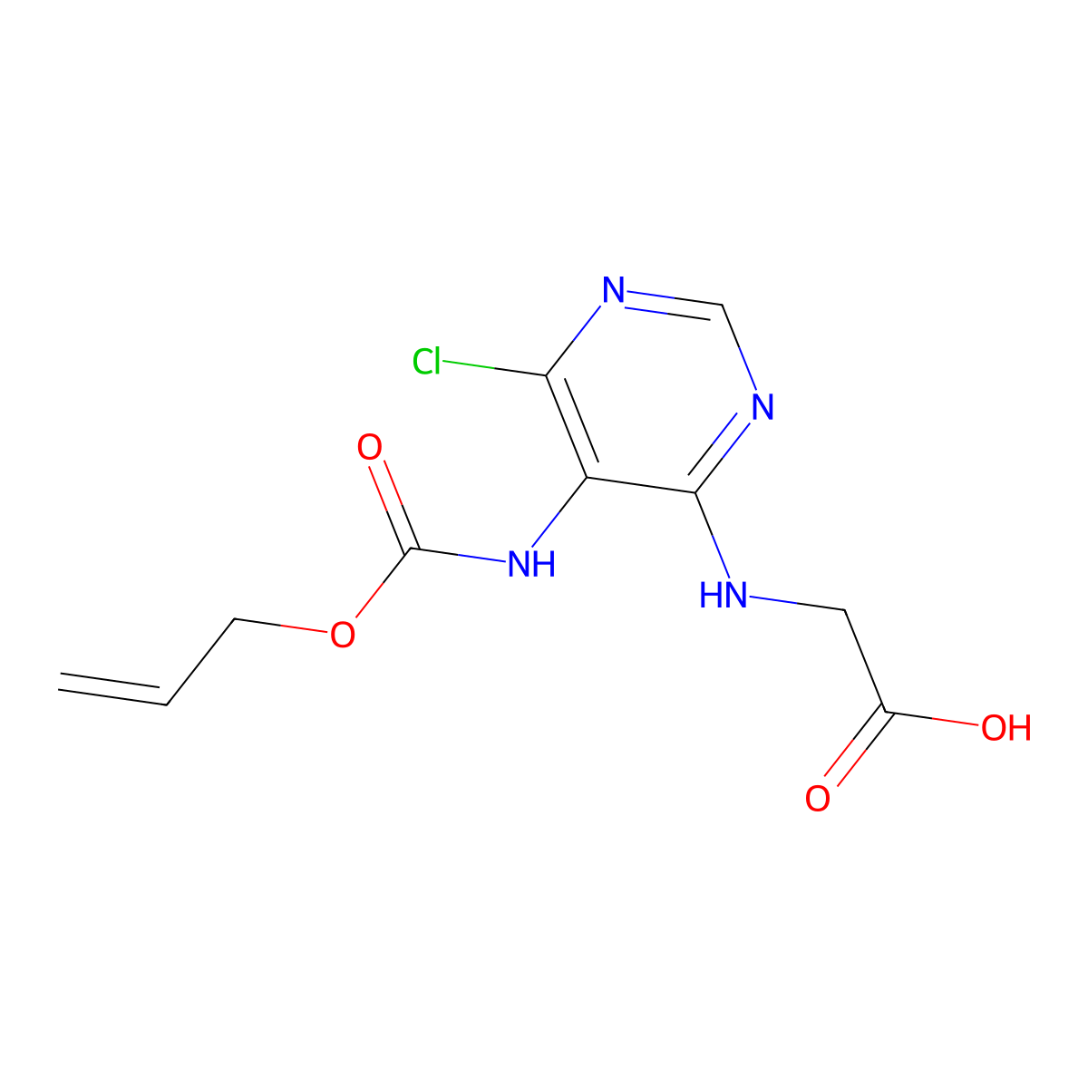 2-[(6-Chloro-5-{[(prop-2-en-1-yloxy)carbonyl]amino}pyrimidin-4-yl)amino]acetic acid molecular structure, CAS 2680749-21-5