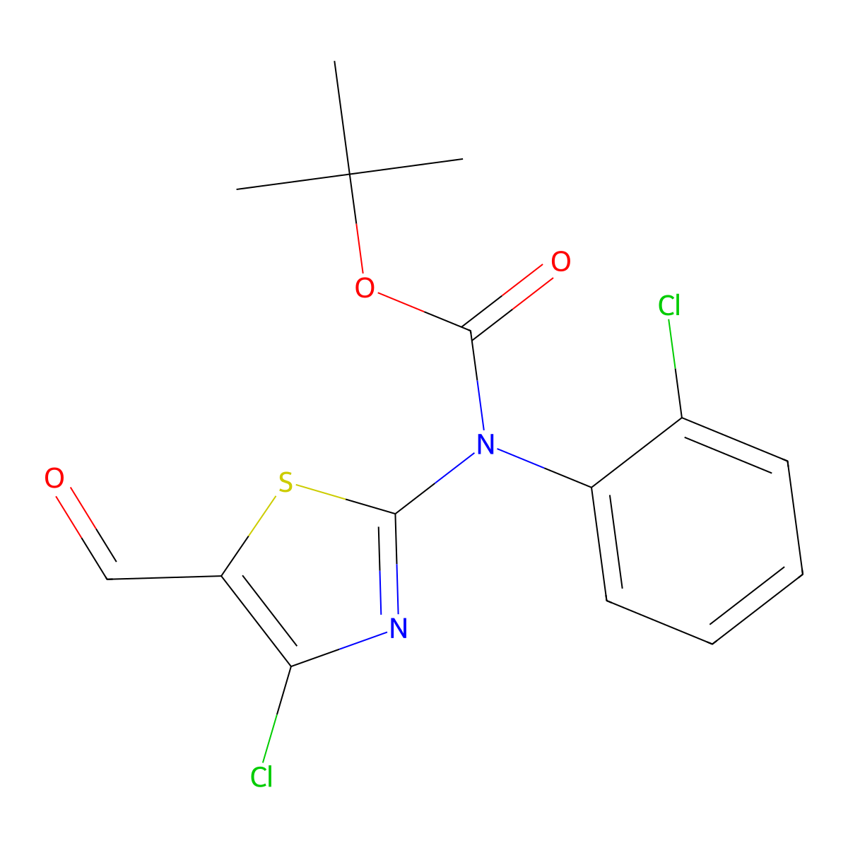 tert-butyl N-(4-chloro-5-formyl-1,3-thiazol-2-yl)-N-(2-chlorophenyl)carbamate molecular structure, CAS 2680749-23-7