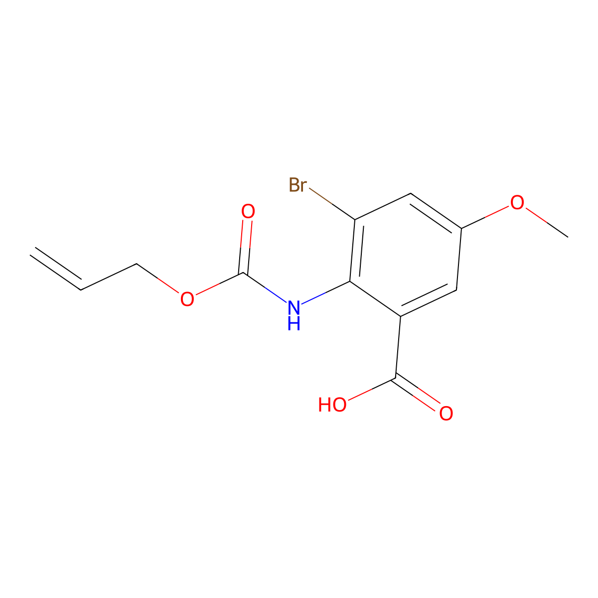 3-Bromo-5-methoxy-2-{[(prop-2-en-1-yloxy)carbonyl]amino}benzoic acid molecular structure, CAS 2680749-25-9
