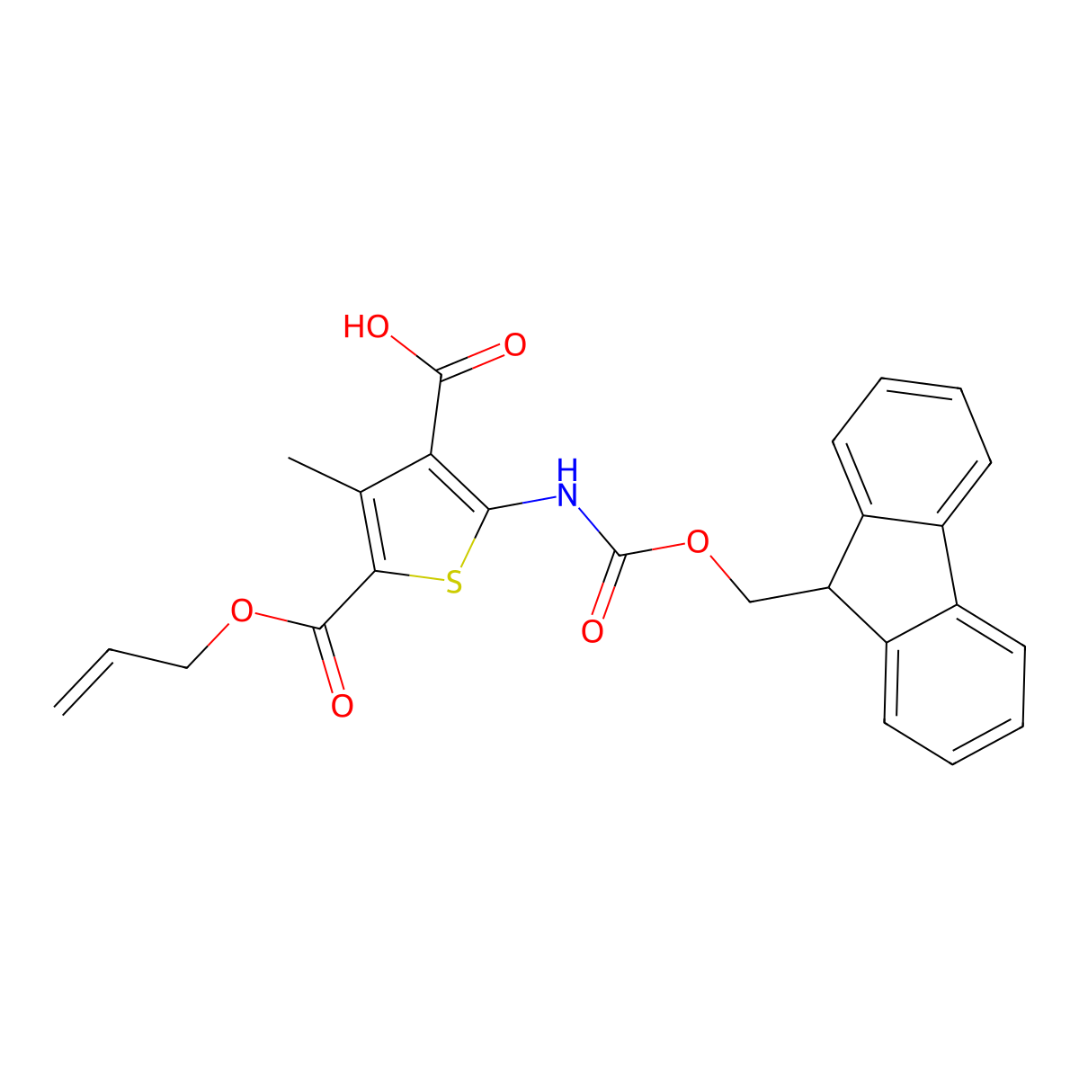 2-({[(9H-fluoren-9-yl)methoxy]carbonyl}amino)-4-methyl-5-[(prop-2-en-1-yloxy)carbonyl]thiophene-3-carboxylic acid molecular structure, CAS 2680749-27-1