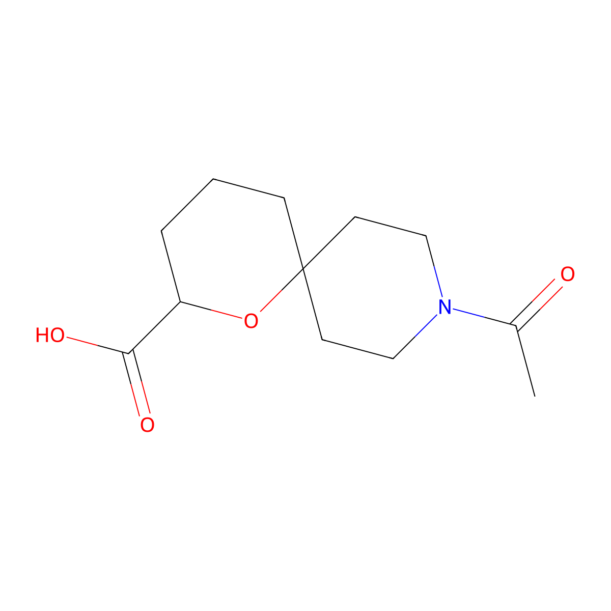 9-Acetyl-1-oxa-9-azaspiro[5.5]undecane-2-carboxylic acid molecular structure, CAS 2680749-28-2