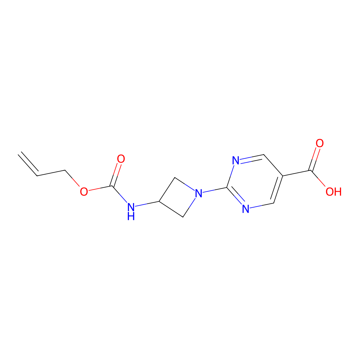 2-(3-{[(Prop-2-en-1-yloxy)carbonyl]amino}azetidin-1-yl)pyrimidine-5-carboxylic acid molecular structure, CAS 2680749-33-9