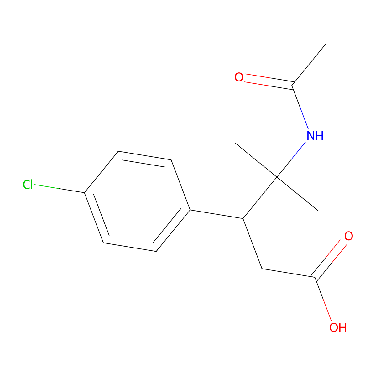 3-(4-Chlorophenyl)-4-acetamido-4-methylpentanoic acid molecular structure, CAS 2680749-41-9