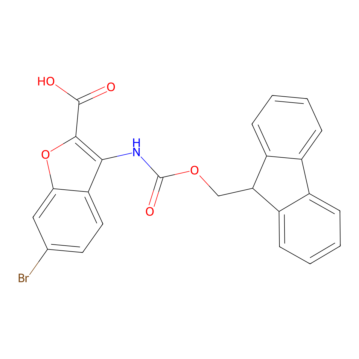 6-bromo-3-({[(9H-fluoren-9-yl)methoxy]carbonyl}amino)-1-benzofuran-2-carboxylic acid molecular structure, CAS 2680749-52-2
