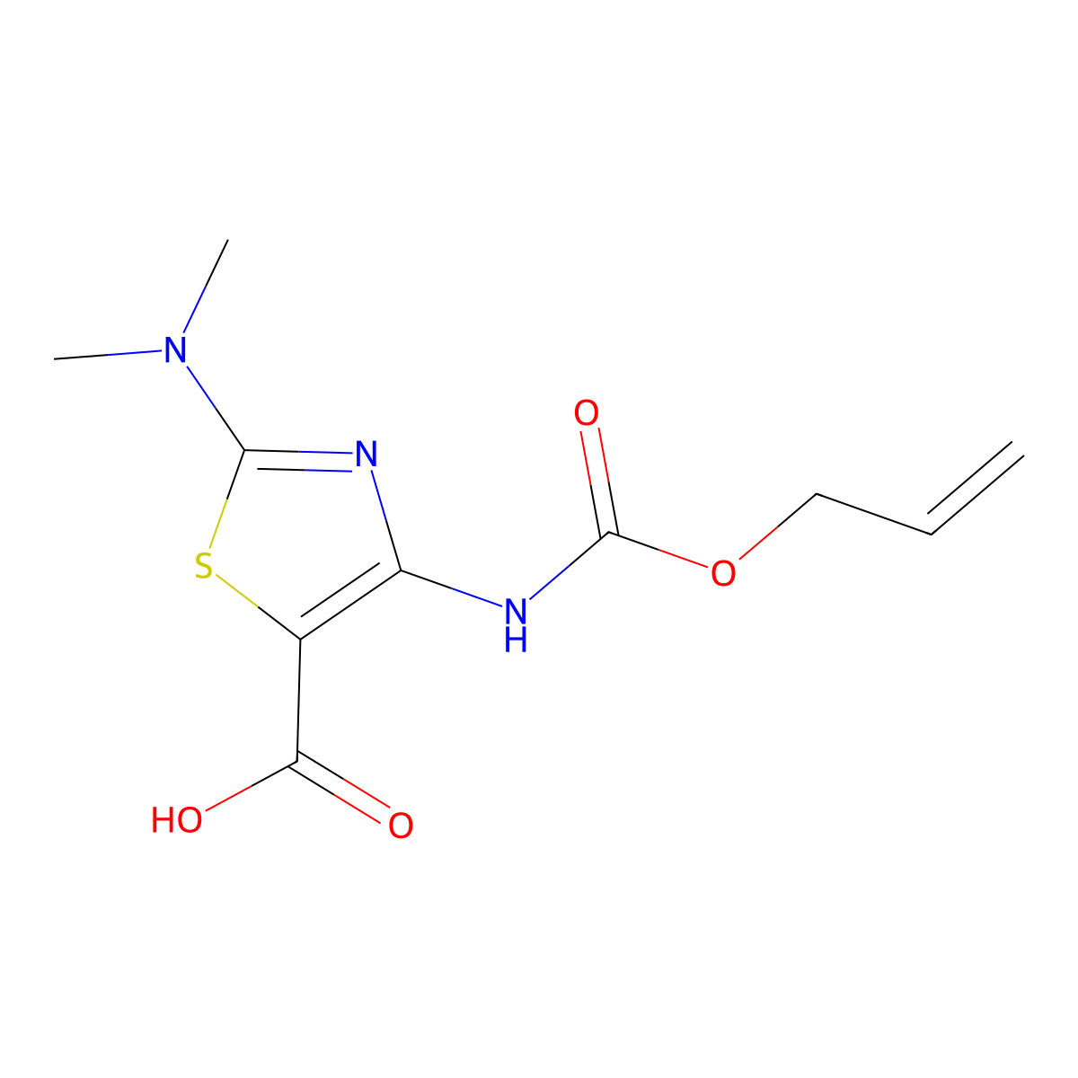 2-(Dimethylamino)-4-{[(prop-2-en-1-yloxy)carbonyl]amino}-1,3-thiazole-5-carboxylic acid molecular structure, CAS 2680749-60-2