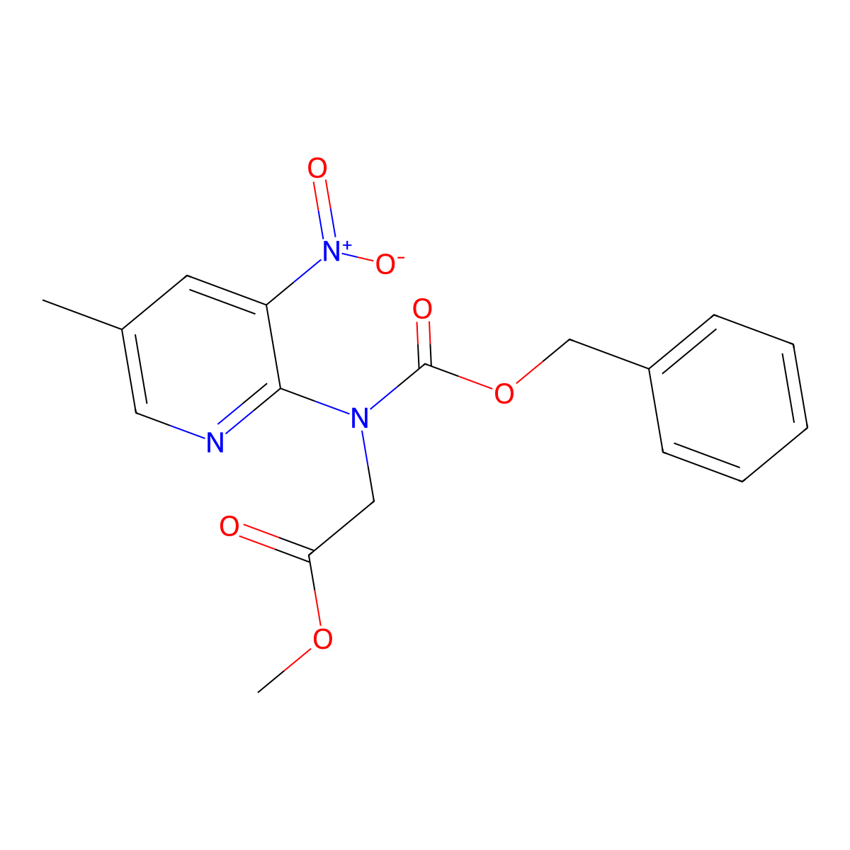 Methyl 2-{[(benzyloxy)carbonyl](5-methyl-3-nitropyridin-2-yl)amino}acetate molecular structure, CAS 2680749-62-4