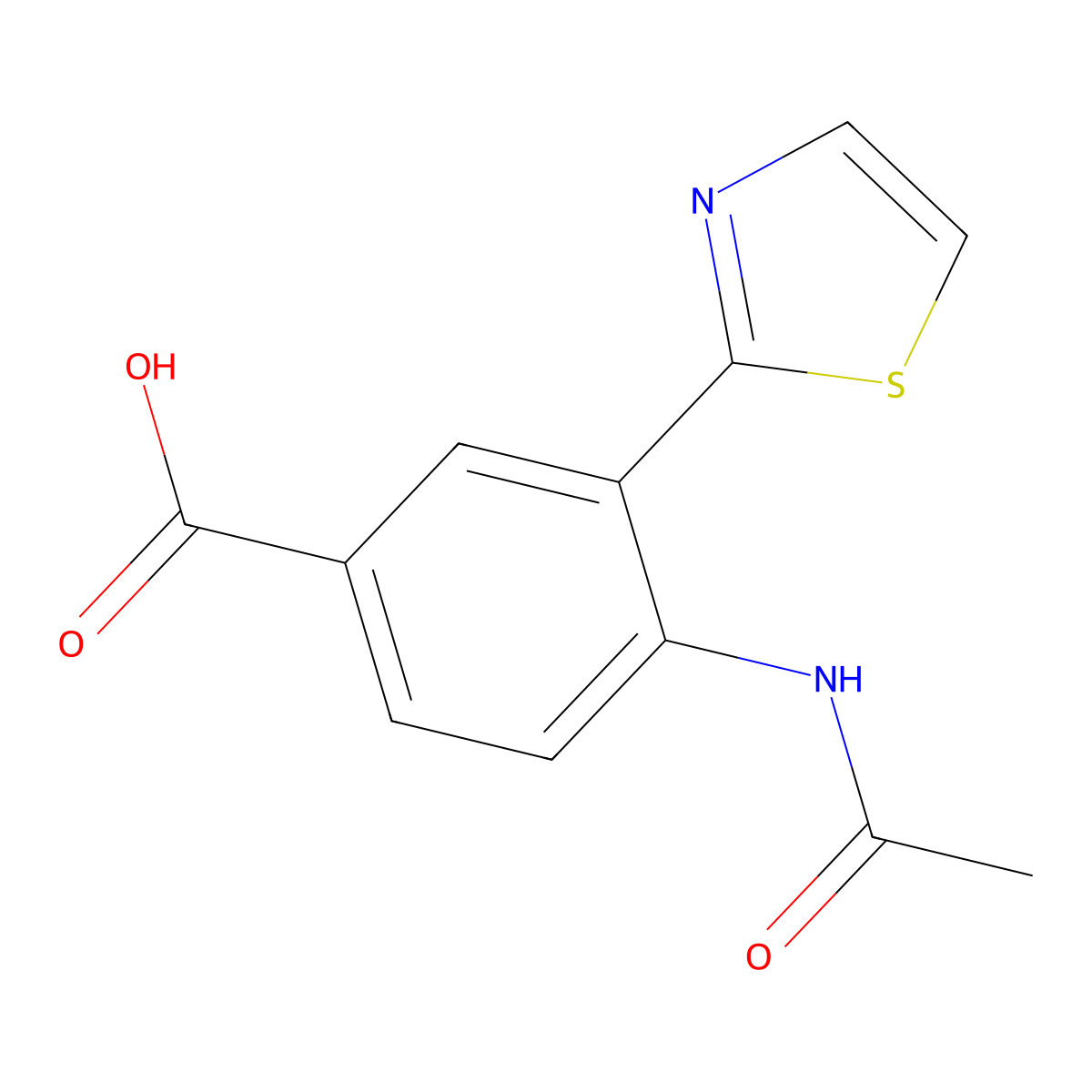4-Acetamido-3-(1,3-thiazol-2-yl)benzoic acid molecular structure, CAS 2680749-66-8
