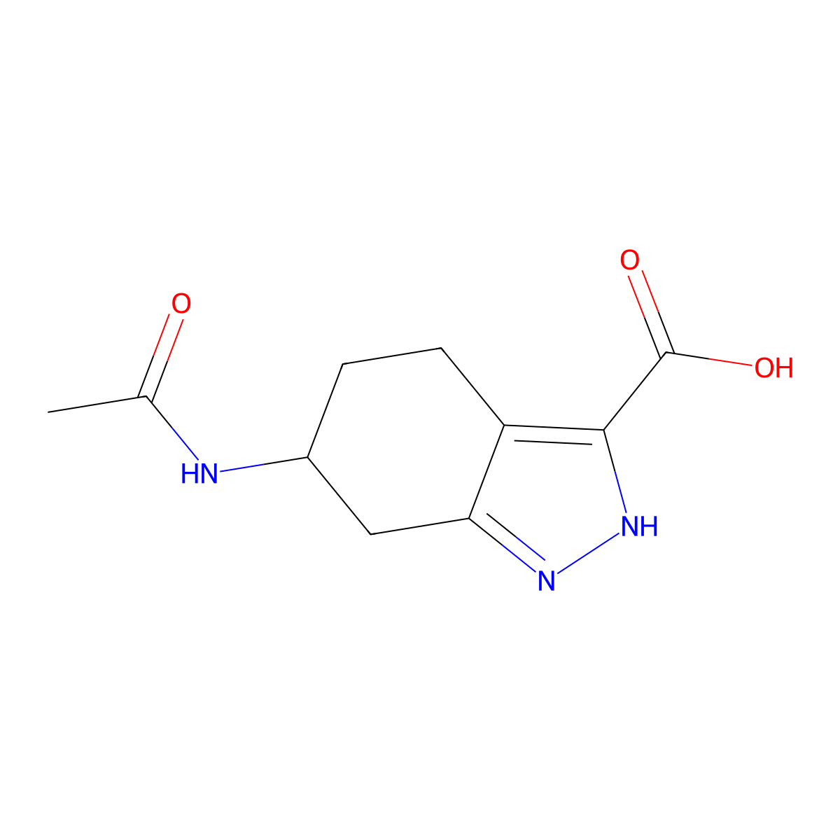 6-acetamido-4,5,6,7-tetrahydro-1H-indazole-3-carboxylic acid molecular structure, CAS 2680749-90-8