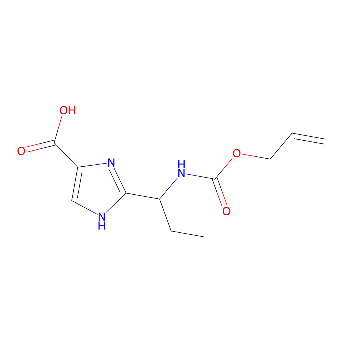 2-(1-{[(prop-2-en-1-yloxy)carbonyl]amino}propyl)-1H-imidazole-4-carboxylic acid molecular structure, CAS 2680750-06-3