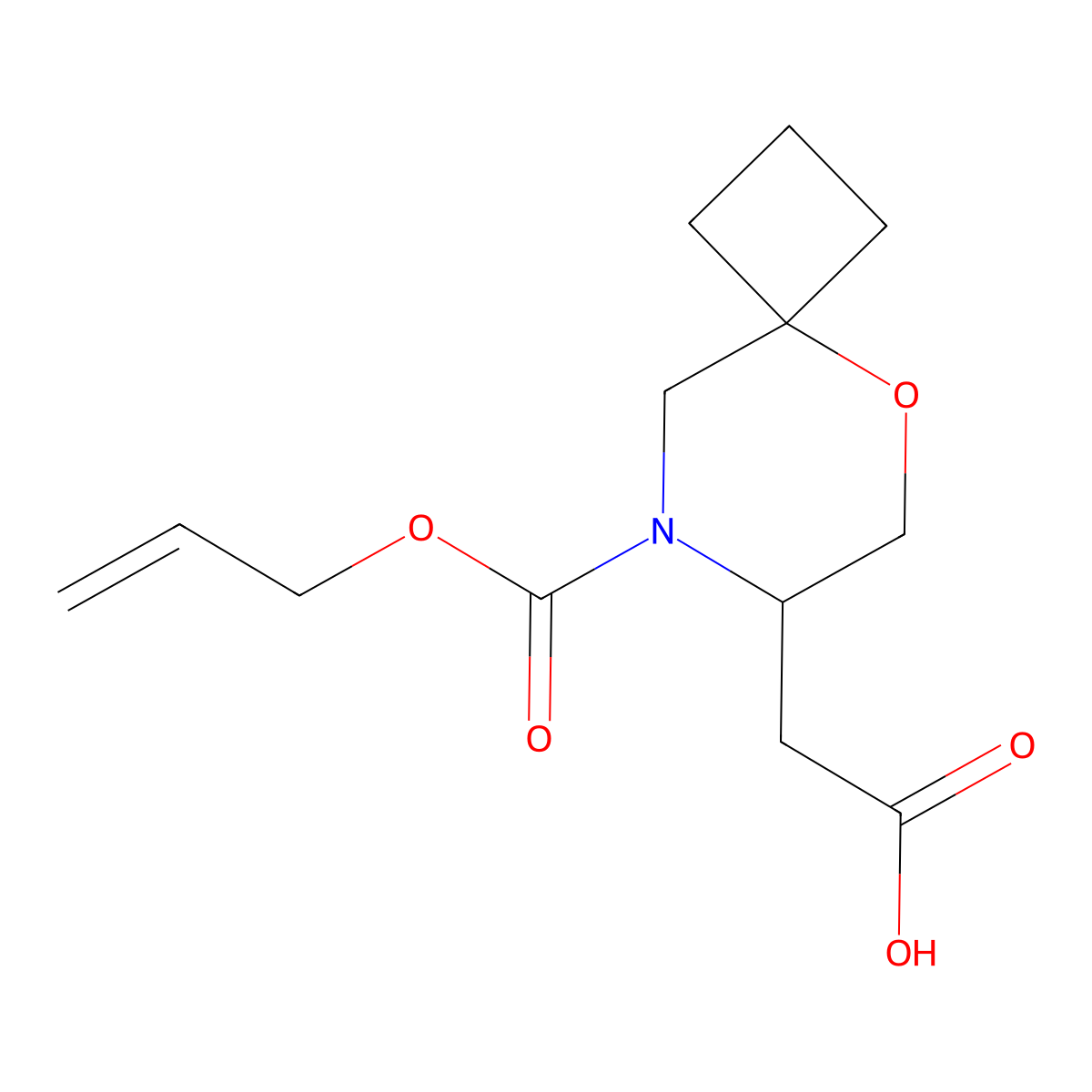 2-{8-[(Prop-2-en-1-yloxy)carbonyl]-5-oxa-8-azaspiro[3.5]nonan-7-yl}acetic acid molecular structure, CAS 2680750-15-4