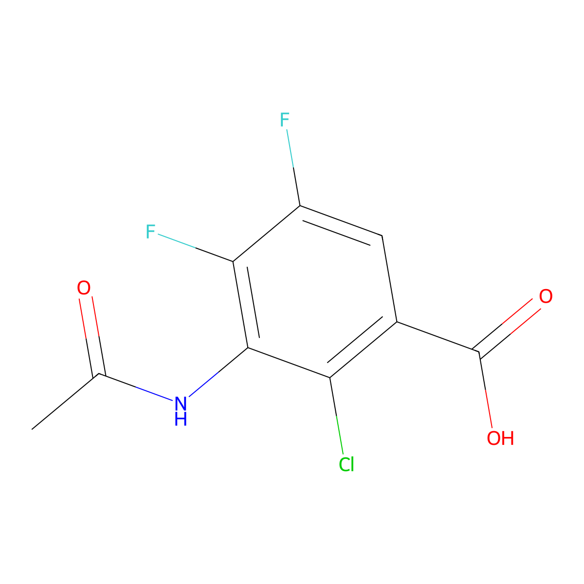 2-Chloro-3-acetamido-4,5-difluorobenzoic acid molecular structure, CAS 2680750-33-6