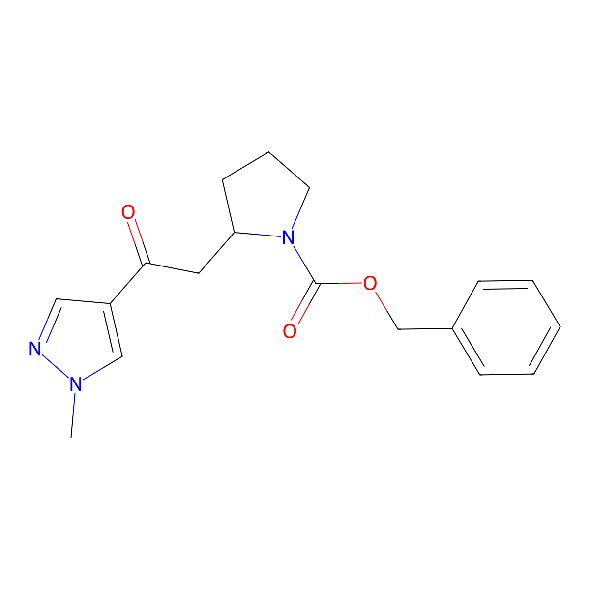 benzyl 2-[2-(1-methyl-1H-pyrazol-4-yl)-2-oxoethyl]pyrrolidine-1-carboxylate molecular structure, CAS 2680750-37-0