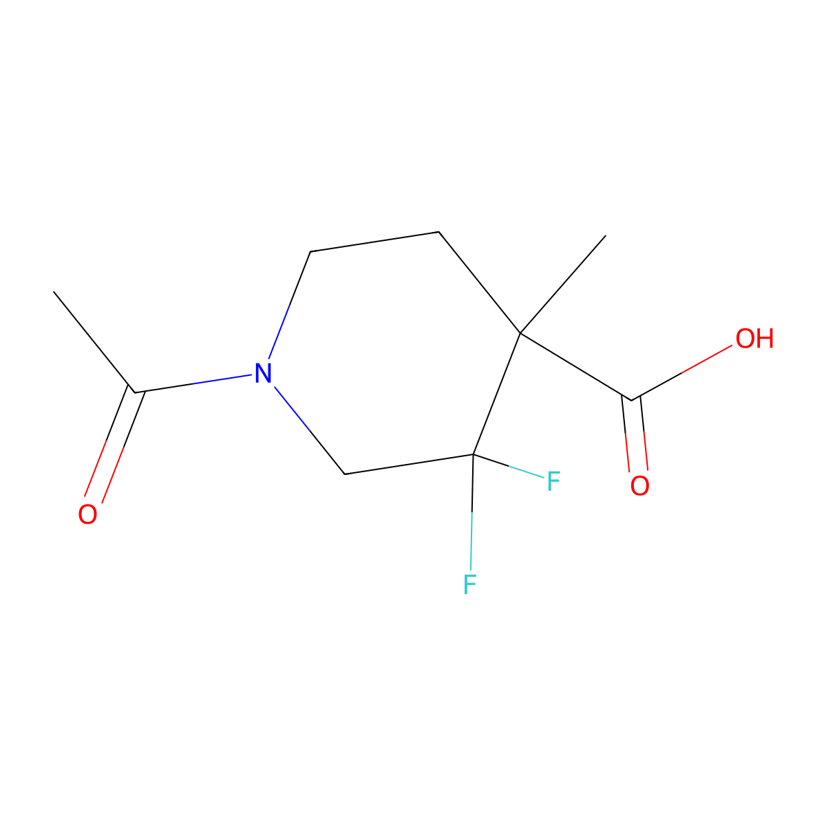 1-Acetyl-3,3-difluoro-4-methylpiperidine-4-carboxylic acid molecular structure, CAS 2680750-76-7