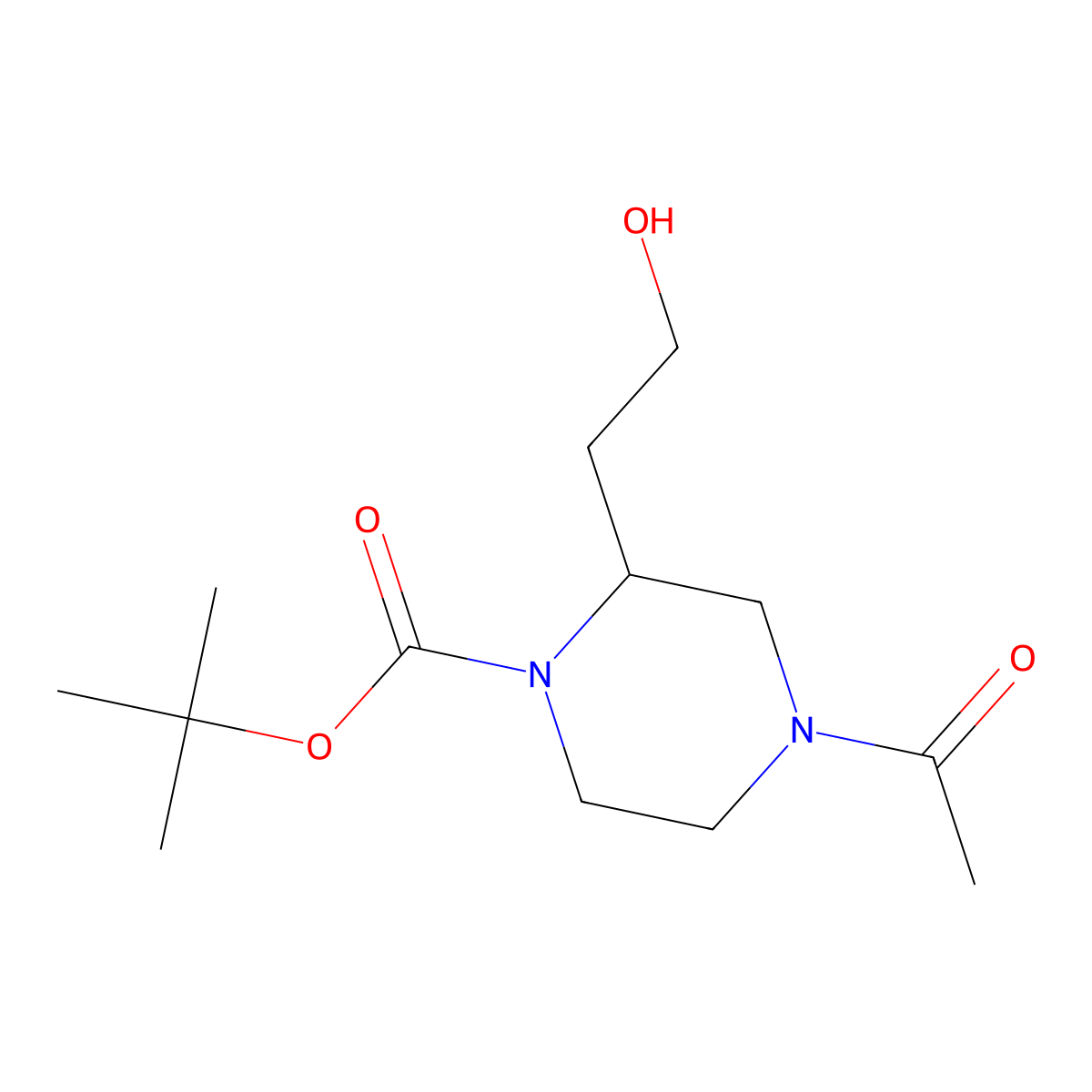 Tert-butyl 4-acetyl-2-(2-hydroxyethyl)piperazine-1-carboxylate molecular structure, CAS 2680750-93-8