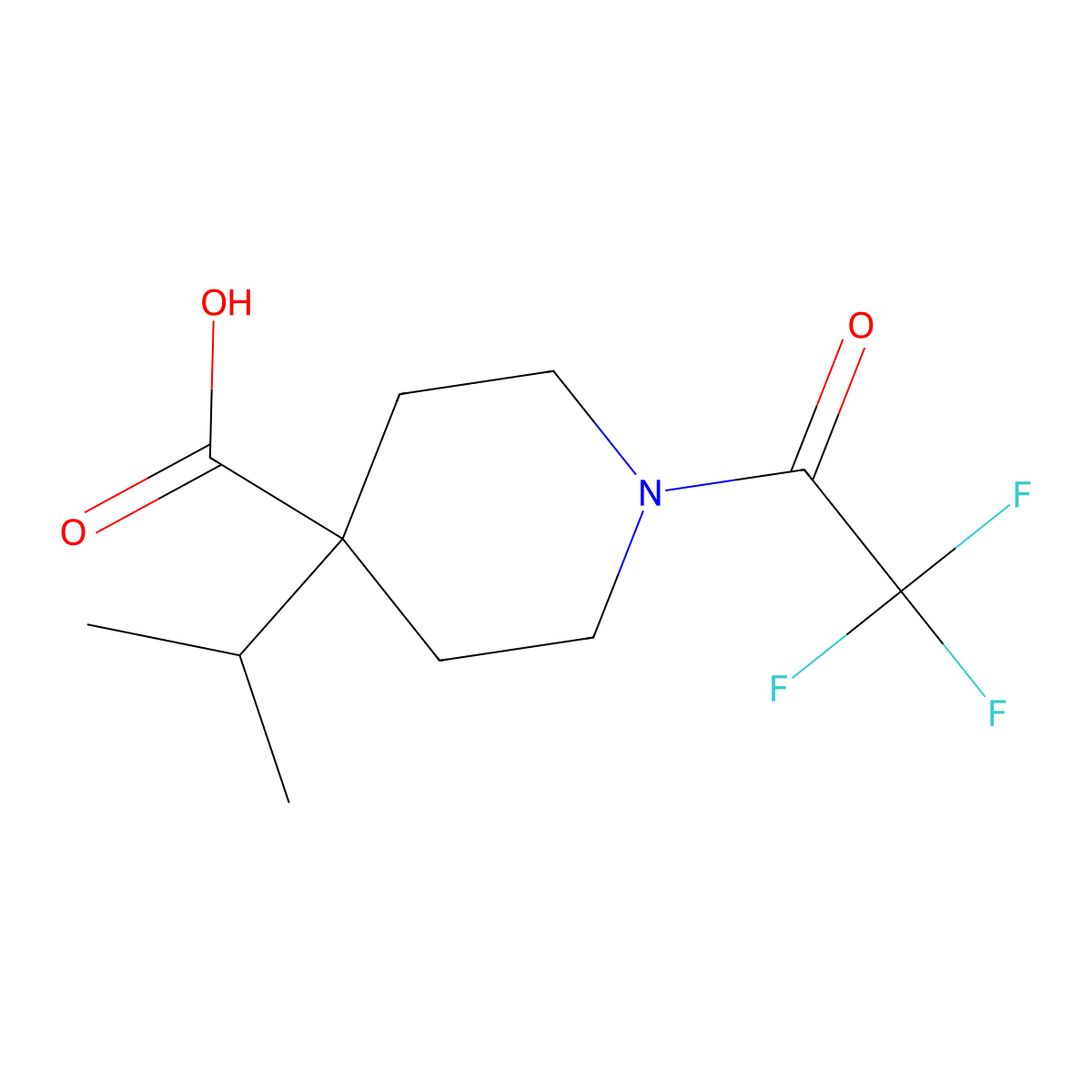 4-(Propan-2-yl)-1-(2,2,2-trifluoroacetyl)piperidine-4-carboxylic acid molecular structure, CAS 2680750-94-9