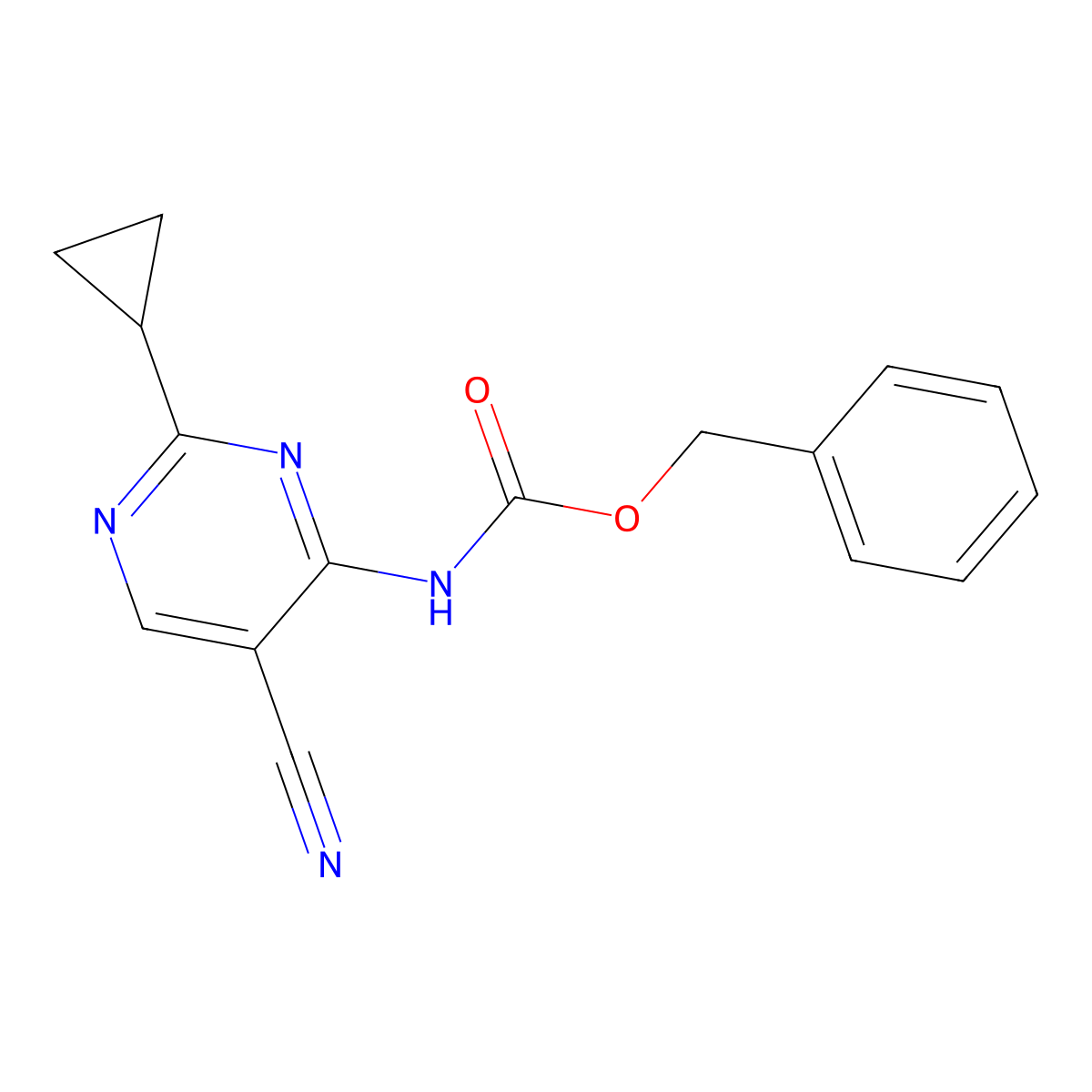 benzyl N-(5-cyano-2-cyclopropylpyrimidin-4-yl)carbamate molecular structure, CAS 2680751-04-4