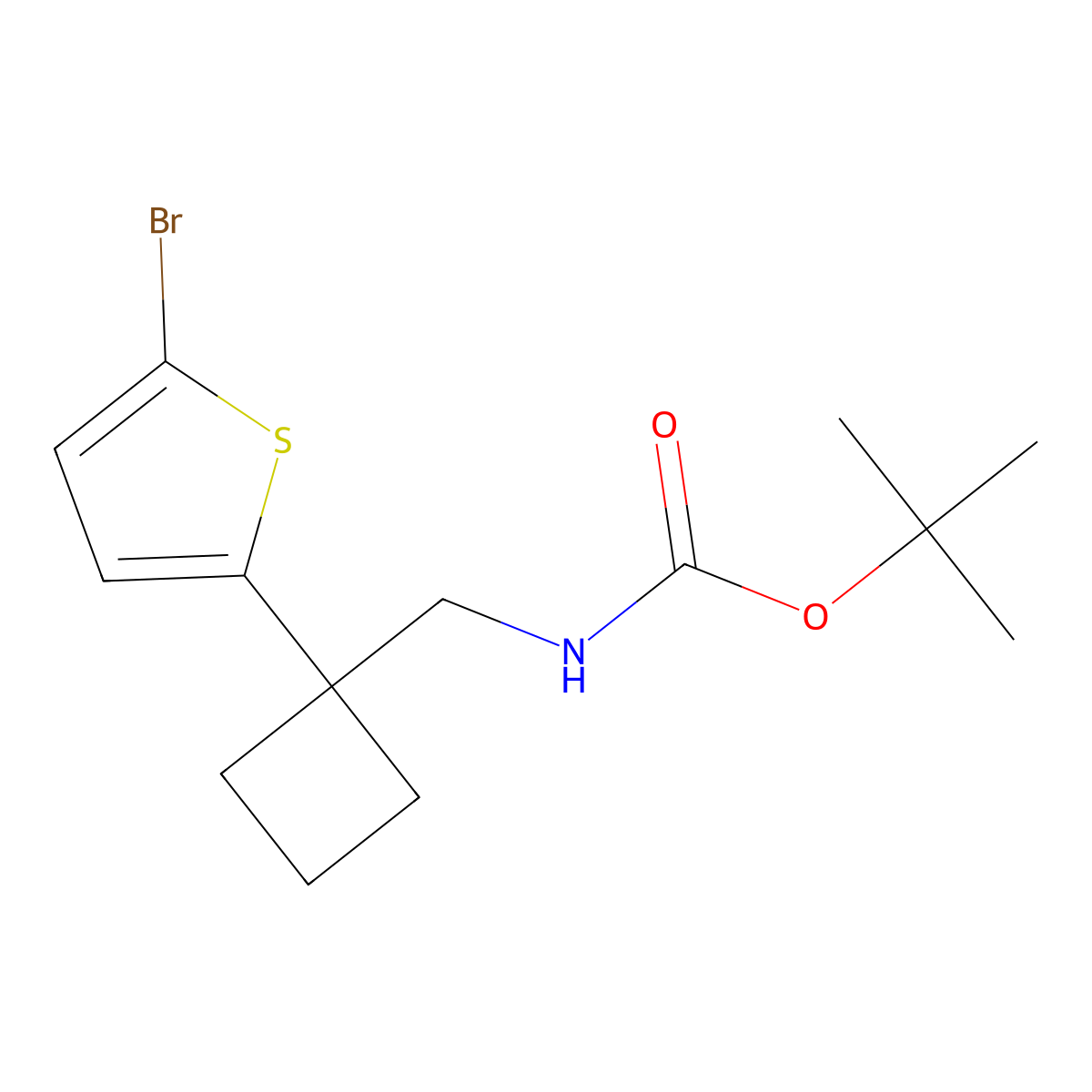 tert-butyl N-{[1-(5-bromothiophen-2-yl)cyclobutyl]methyl}carbamate molecular structure, CAS 2680751-17-9