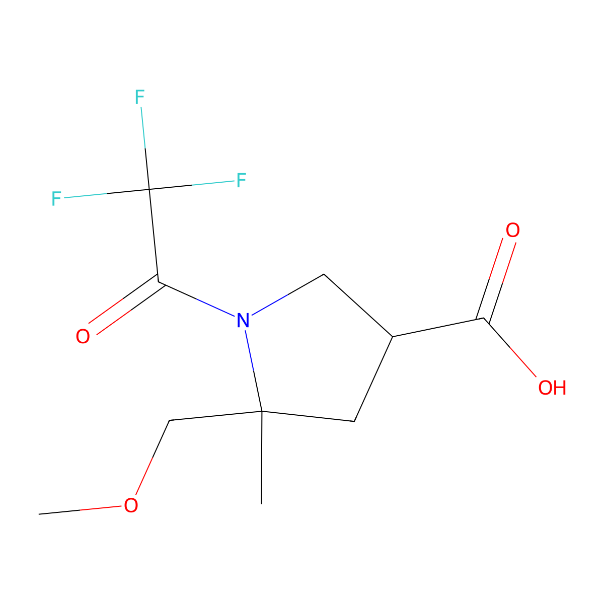 5-(Methoxymethyl)-5-methyl-1-(2,2,2-trifluoroacetyl)pyrrolidine-3-carboxylic acid molecular structure, CAS 2680751-18-0