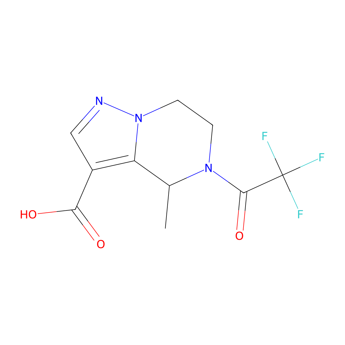 4-methyl-5-(2,2,2-trifluoroacetyl)-4H,5H,6H,7H-pyrazolo[1,5-a]pyrazine-3-carboxylic acid molecular structure, CAS 2680751-30-6