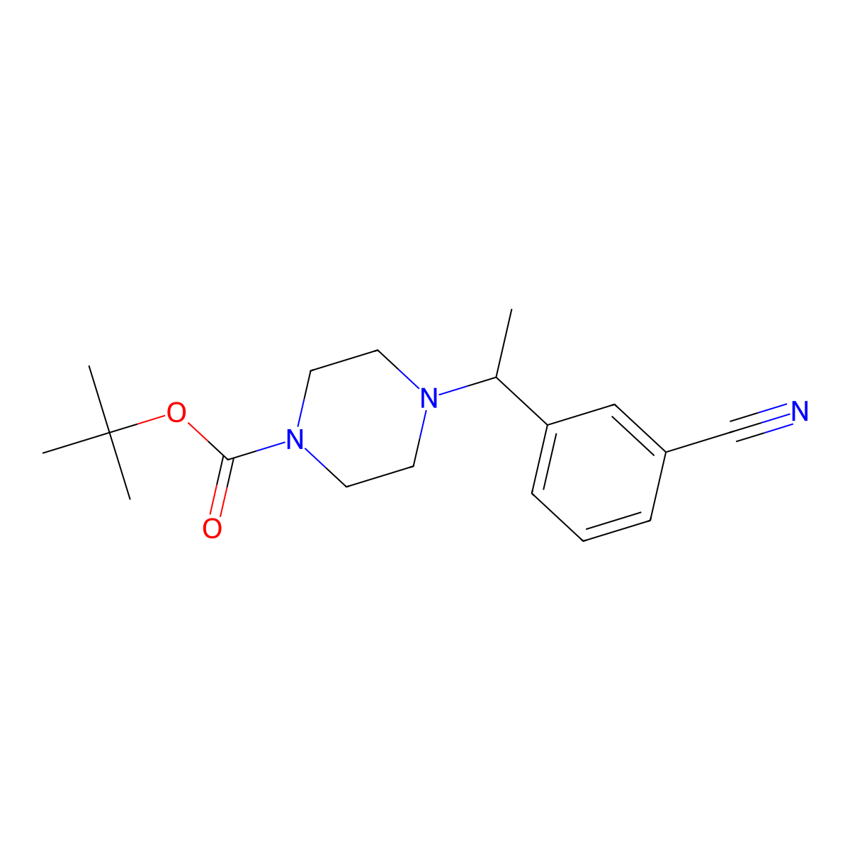 Tert-butyl 4-[1-(3-cyanophenyl)ethyl]piperazine-1-carboxylate molecular structure, CAS 2680751-31-7