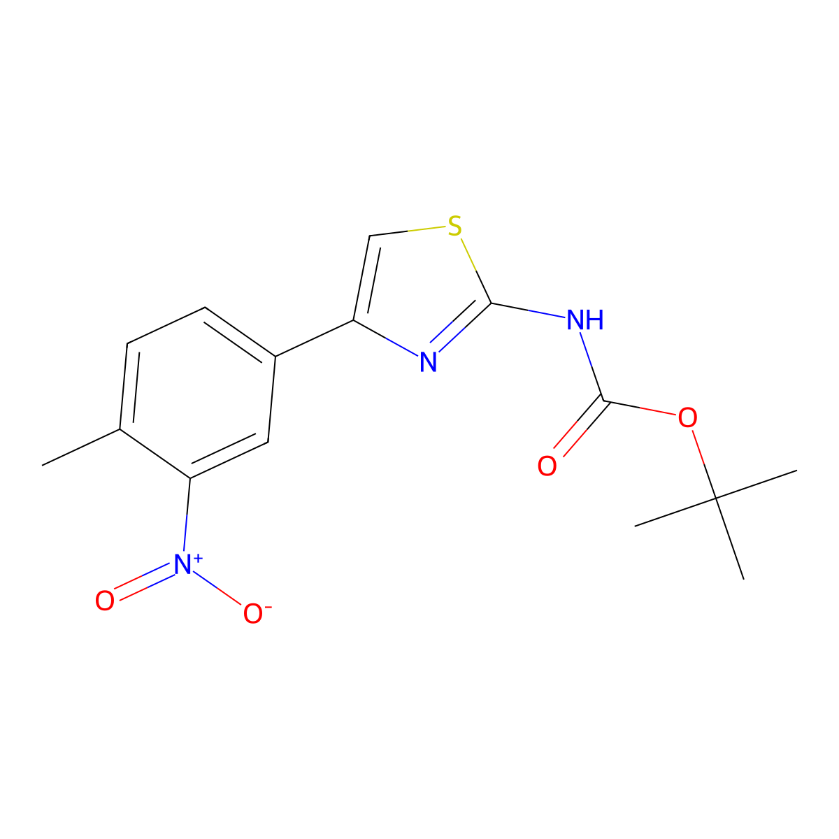 tert-butyl N-[4-(4-methyl-3-nitrophenyl)-1,3-thiazol-2-yl]carbamate molecular structure, CAS 2680751-39-5