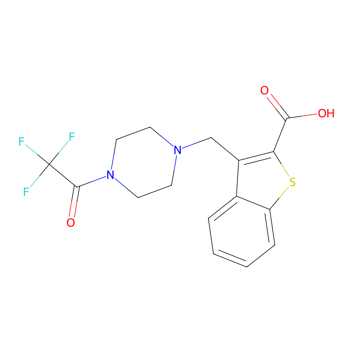 3-{[4-(2,2,2-Trifluoroacetyl)piperazin-1-yl]methyl}-1-benzothiophene-2-carboxylic acid molecular structure, CAS 2680751-44-2