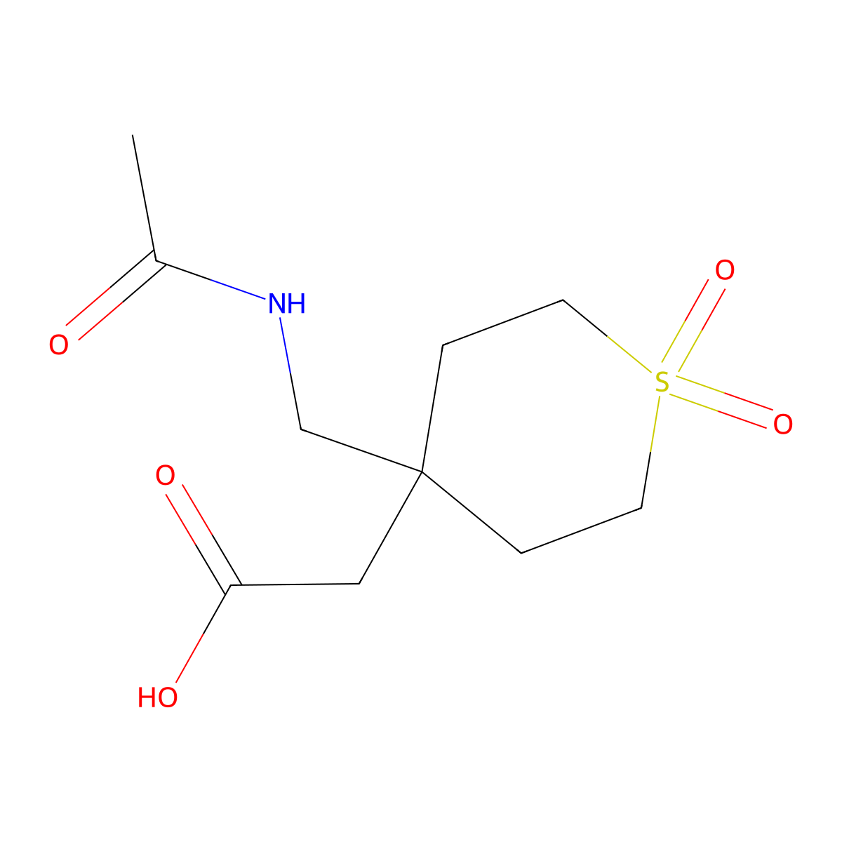 2-[4-(Acetamidomethyl)-1,1-dioxo-1lambda6-thian-4-yl]acetic acid molecular structure, CAS 2680751-73-7