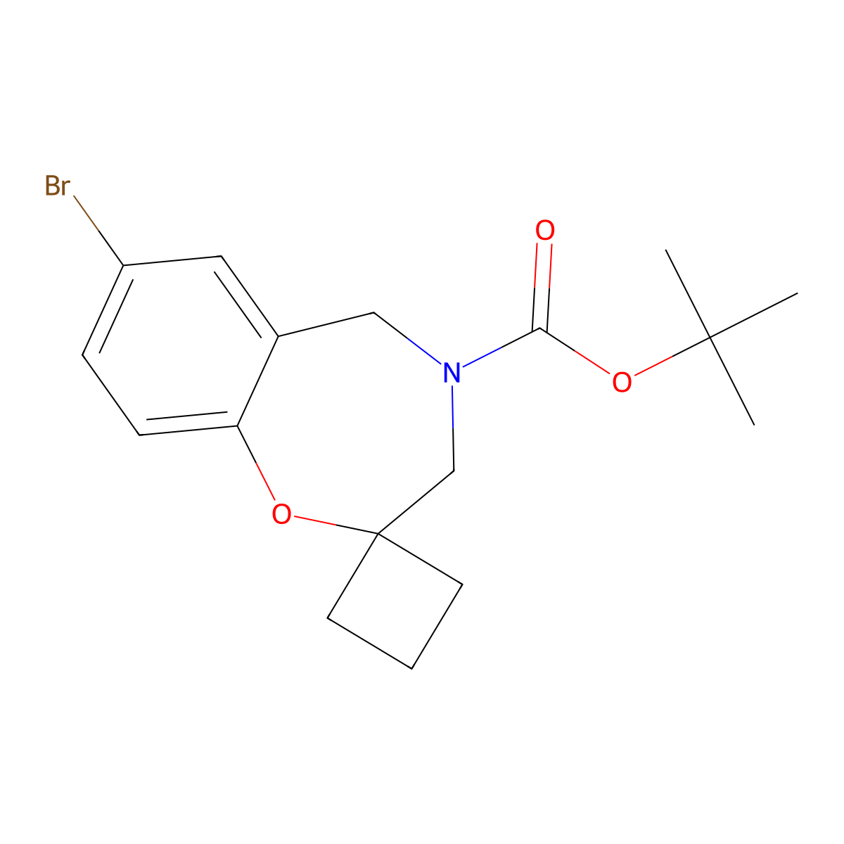 tert-butyl 7-bromo-4,5-dihydro-3H-spiro[1,4-benzoxazepine-2,1'-cyclobutane]-4-carboxylate molecular structure, CAS 2680751-80-6